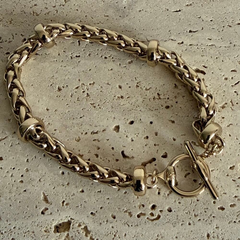 Ralph Lauren Gold Tone Chunky Toggle Chain Bracelet Textured Links
